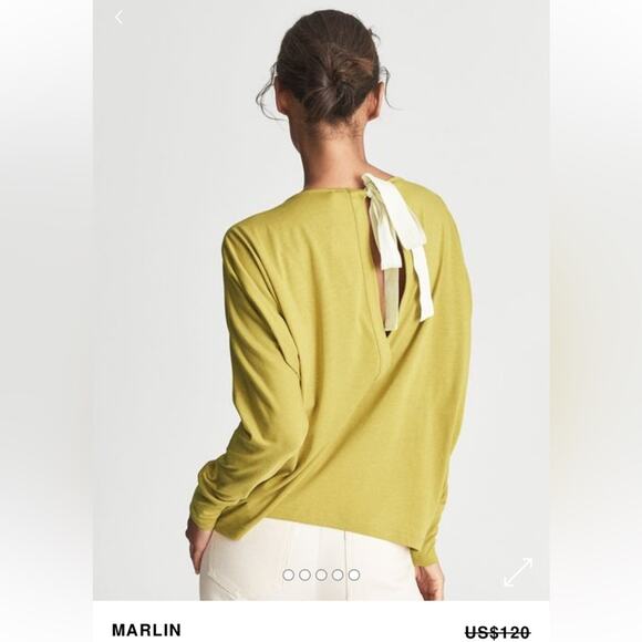 Reiss New MARLIN FINE JERSEY BOW DETAIL TOP Yellow Size Small - Picture 2 of 10